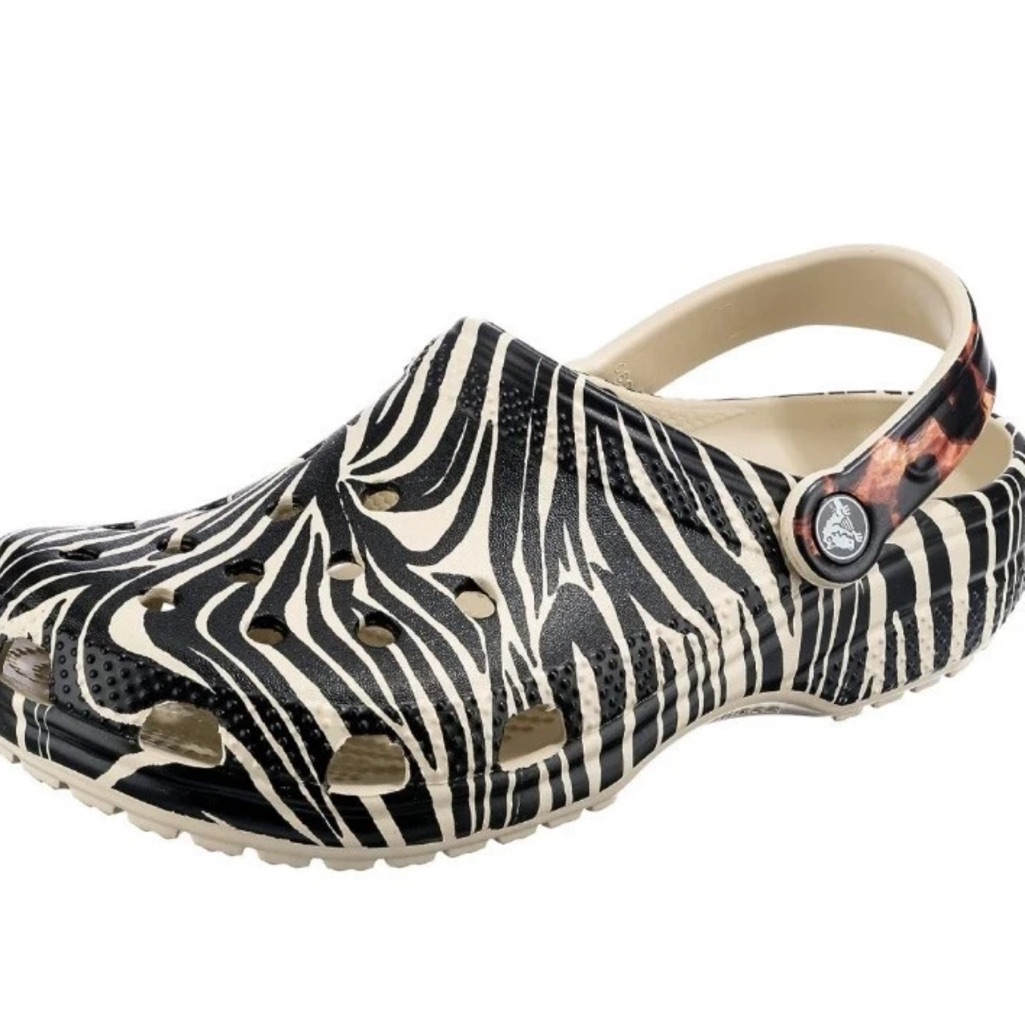 Crocs Adult Unisex Zebra Print Crocs With Beige Strap